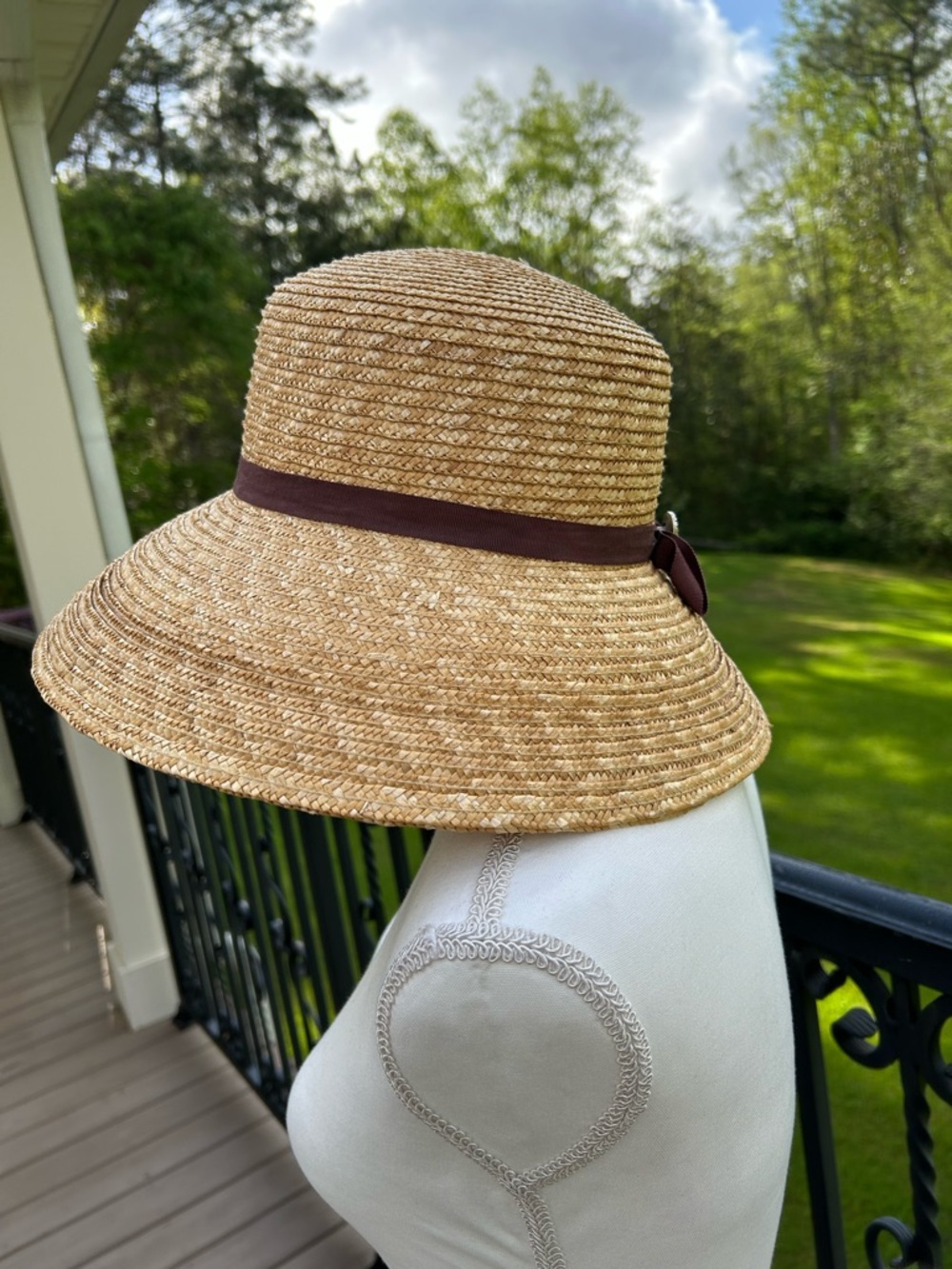 betmar Straw Sun Hat with Brown Ribbon Bow